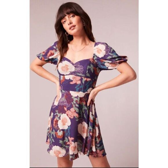 BOG - 🎉HPx2 🎉 BAND OF THE FREE - NWT Aimee Purple/Cream Floral Puff-Sleeve Mini - Picture 12 of 16
